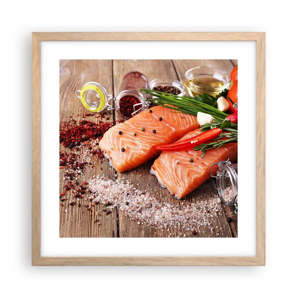 Plakat i ramme af lyst egetræ - Norske køkken eventyr - 40x40 cm