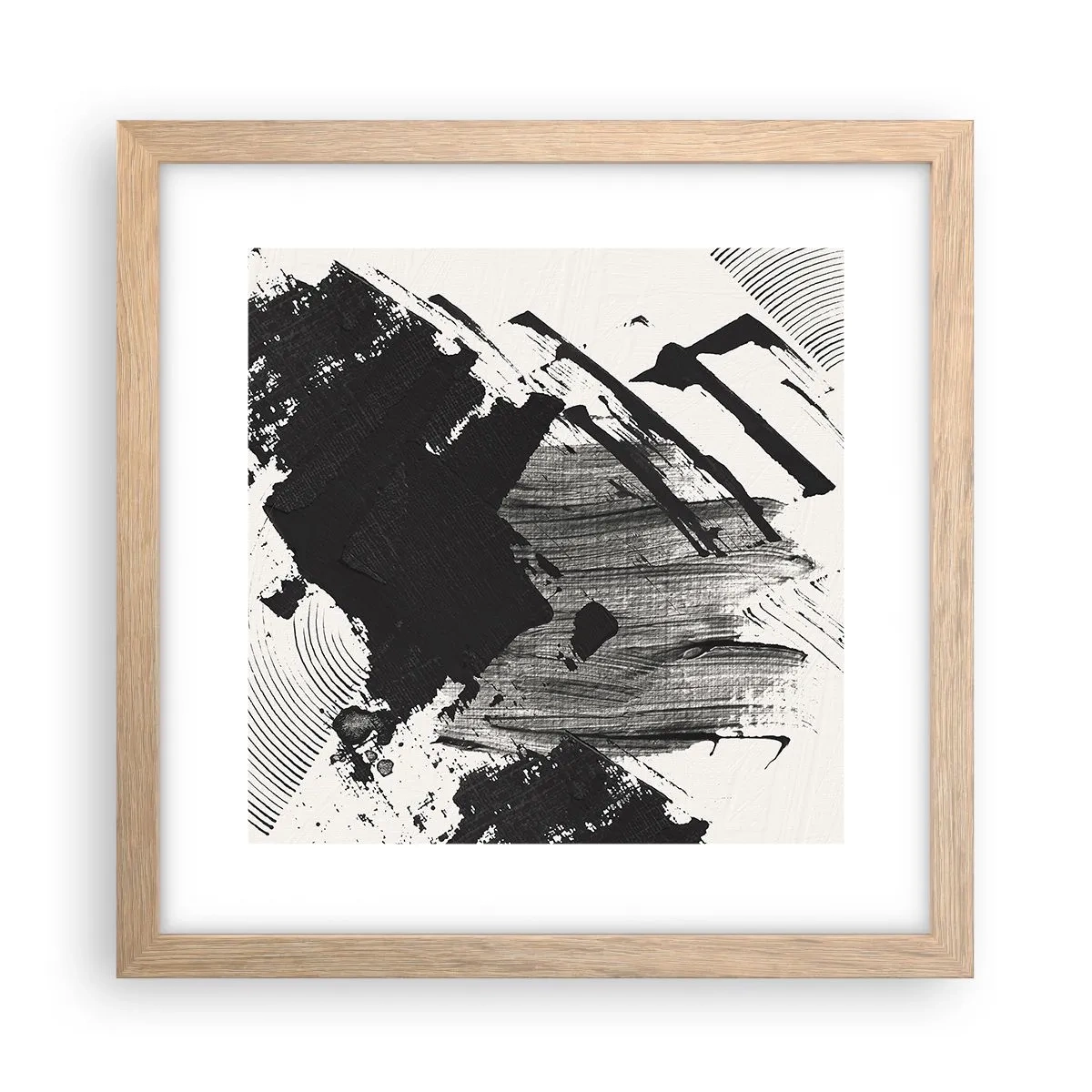 Plakat i ramme af lyst egetræ - Abstraktion - det sortes udtryk - 30x30 cm