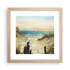 Plakat i ramme af lyst egetræ - Vindstille tilbagetog - 30x30 cm