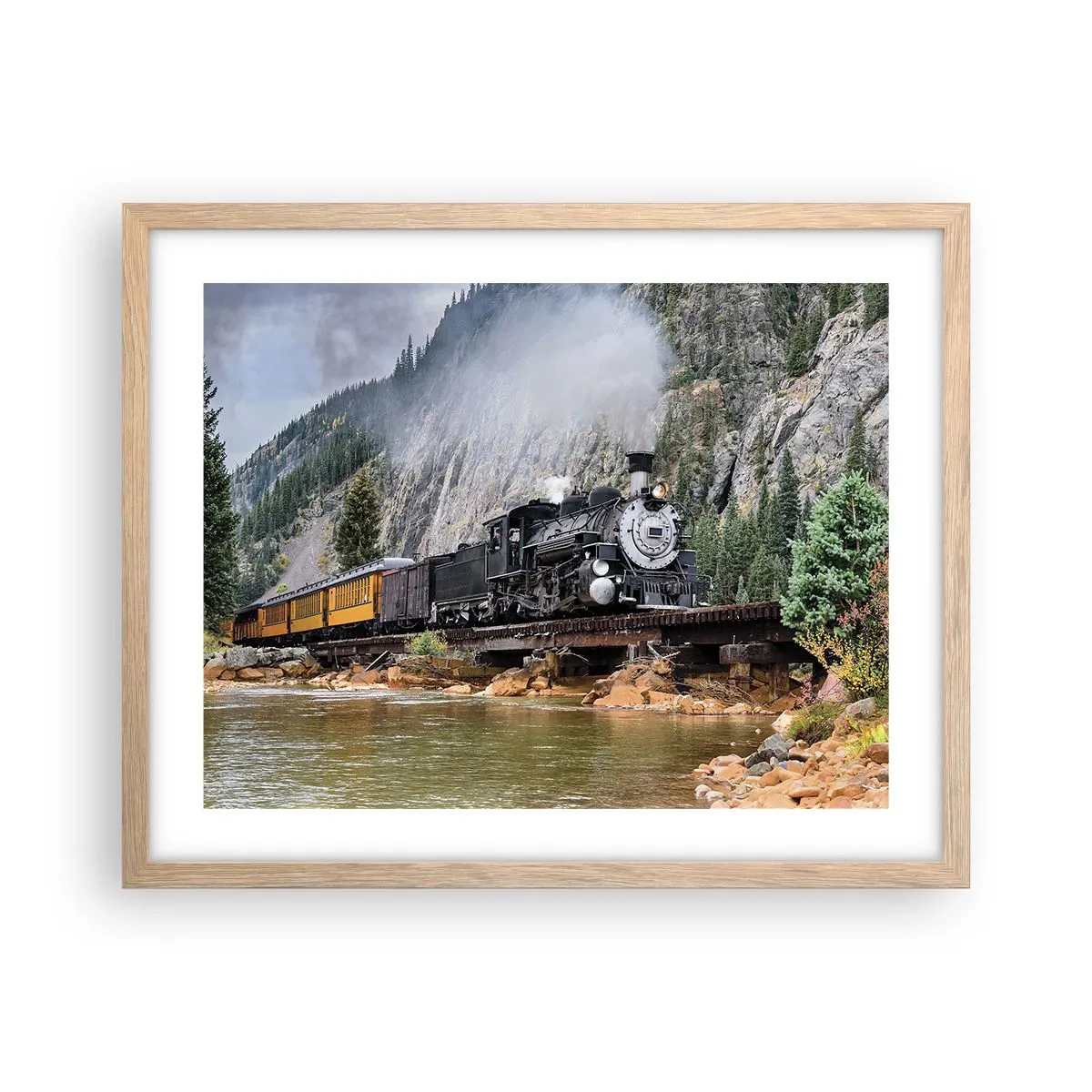 Plakat i ramme af lyst egetræ - Og hvorhen? Hvorhen? - 50x40 cm