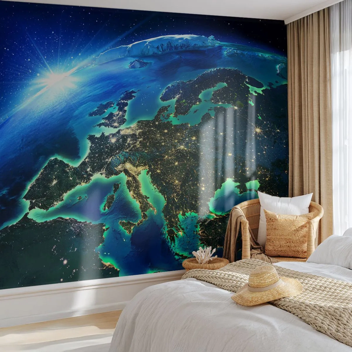 Fototapet Selvklæbende Deluxe Sticker - Et funklende Europa - Kosmos, Jorden, Kontinenter - 350x256 cm