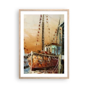 Plakat i ramme af lyst egetræ - Fredelig tilbagevenden - 50x70 cm