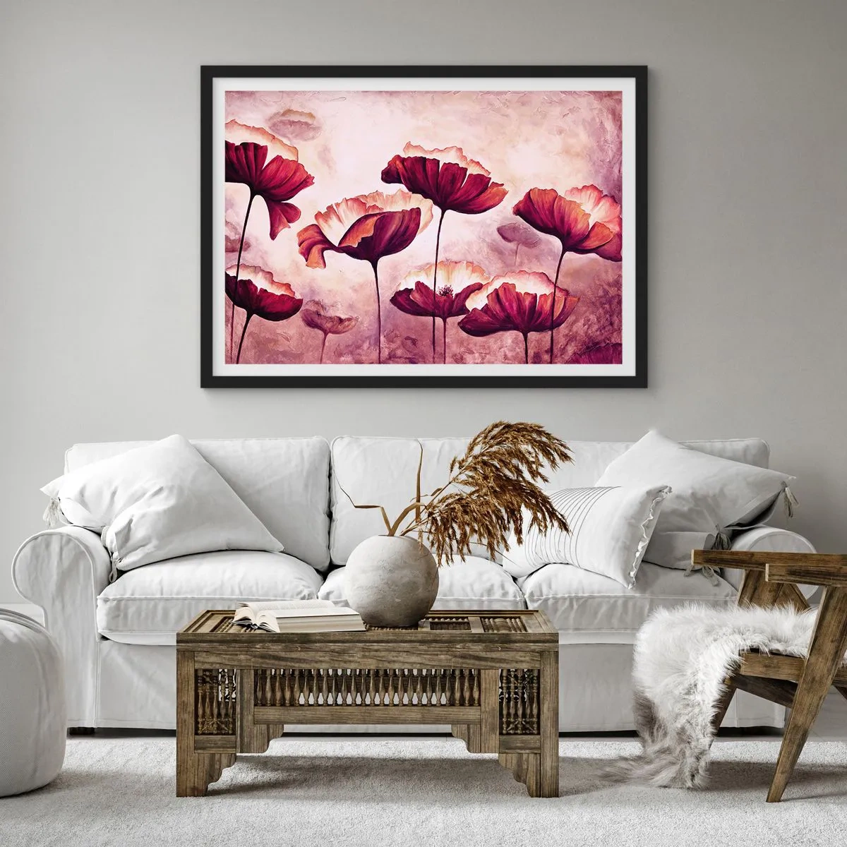 Plakat i sort ramme - Rød og hvid flage - 70x50 cm