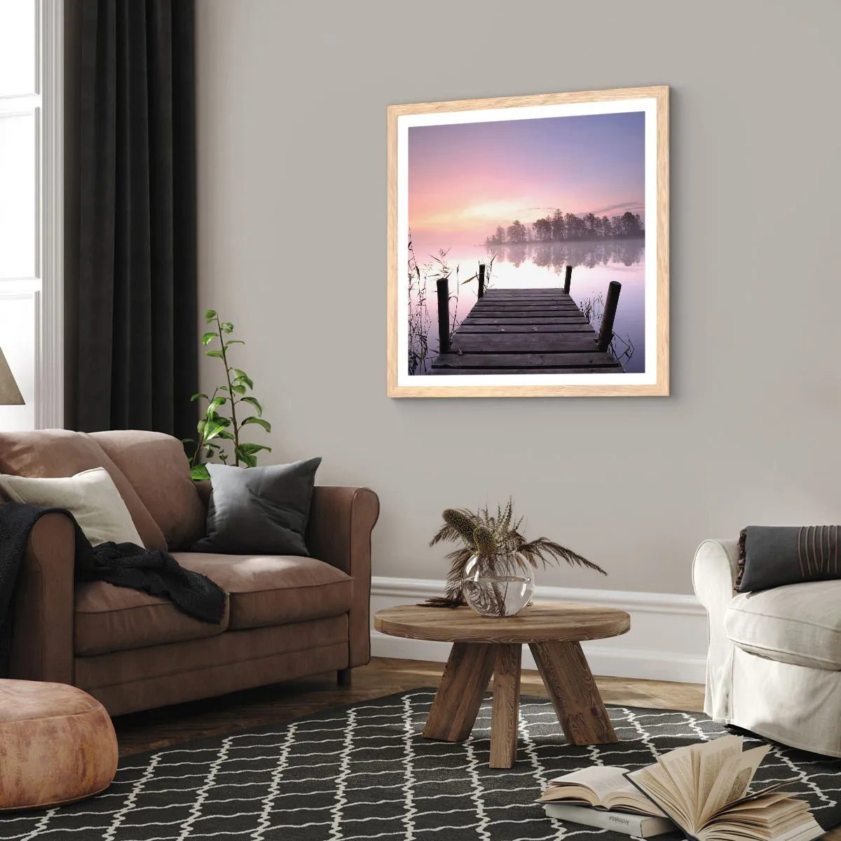 Plakat i ramme af lyst egetræ - Ud af den lilla tåge... - 50x50 cm