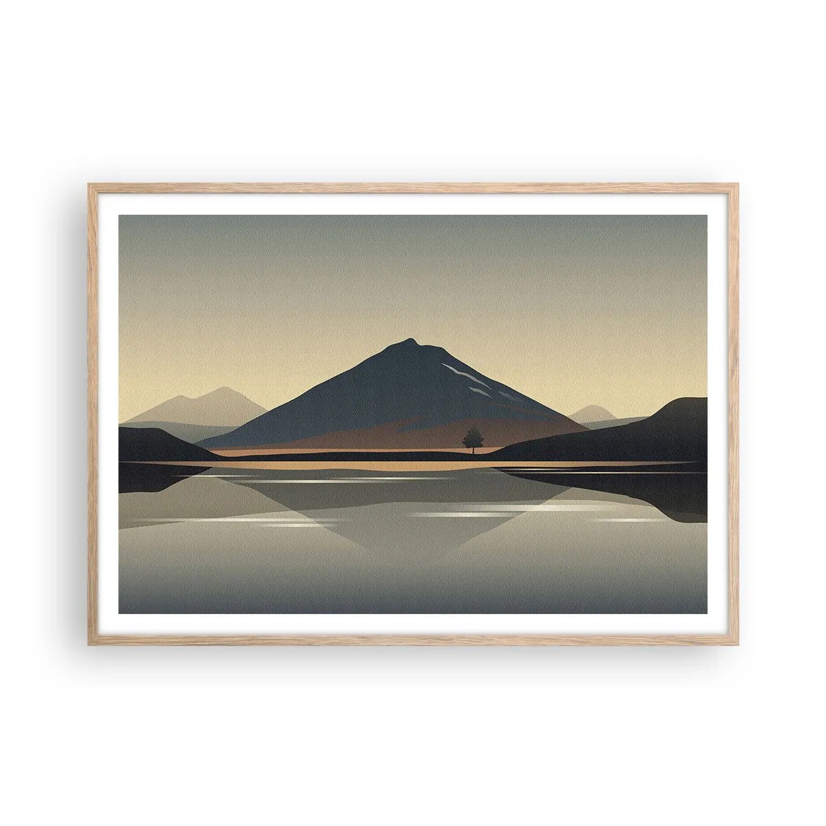 Plakat i ramme af lyst egetræ - Spejlrefleksion - 100x70 cm