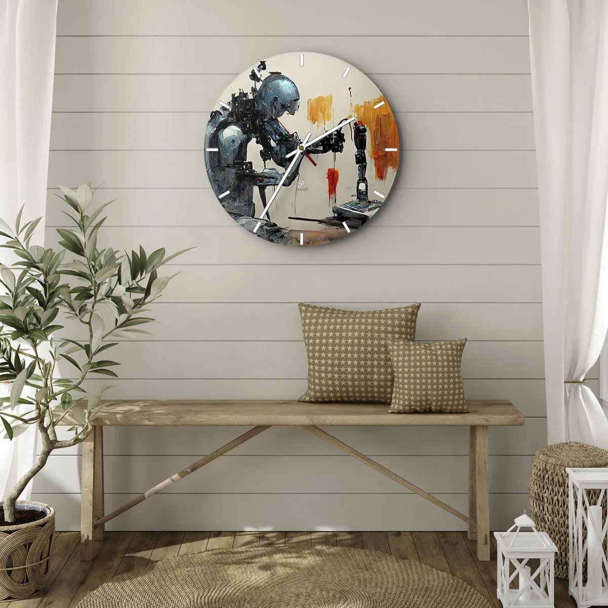 Vægur, Uret - Humanoid robot, der samler en kunstig lem - 30x30cm - Kommer i morgen... - Moderne vægdekoration til stue, køkken og soveværelse ARTTOR