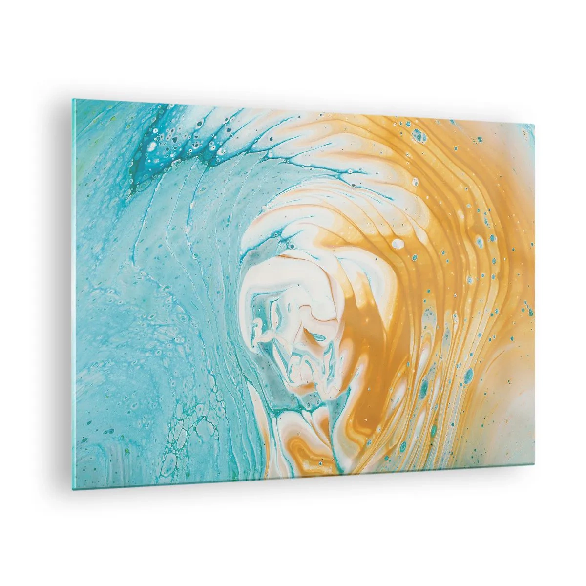 Billede på glas - Pastel hvirvel i blå og gule farver - 70x50cm - Pastel hvirvel - Moderne vægdekoration til stue og soveværelse ARTTOR