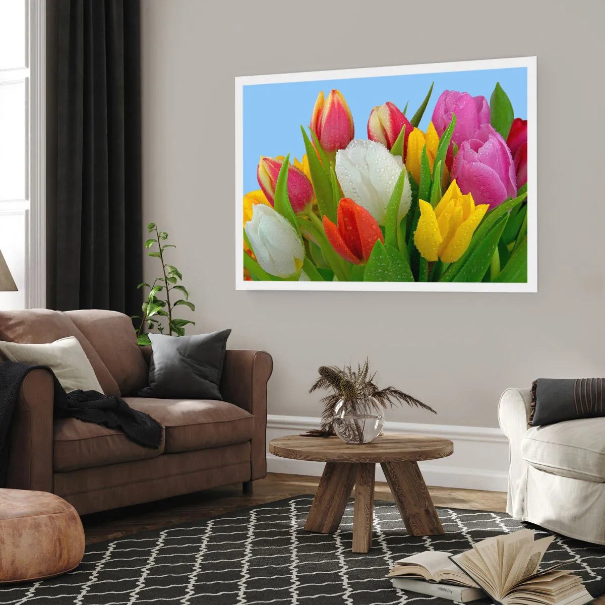Plakat - En blomstret regnbue i dugdråber - 100x70 cm