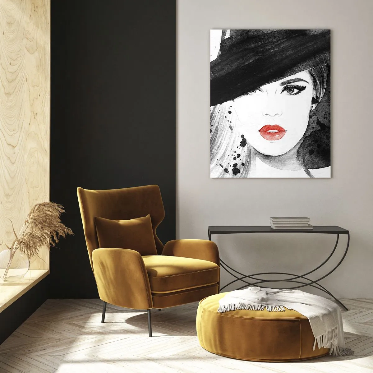 Billede på glas - Dame i sort - 50x70 cm