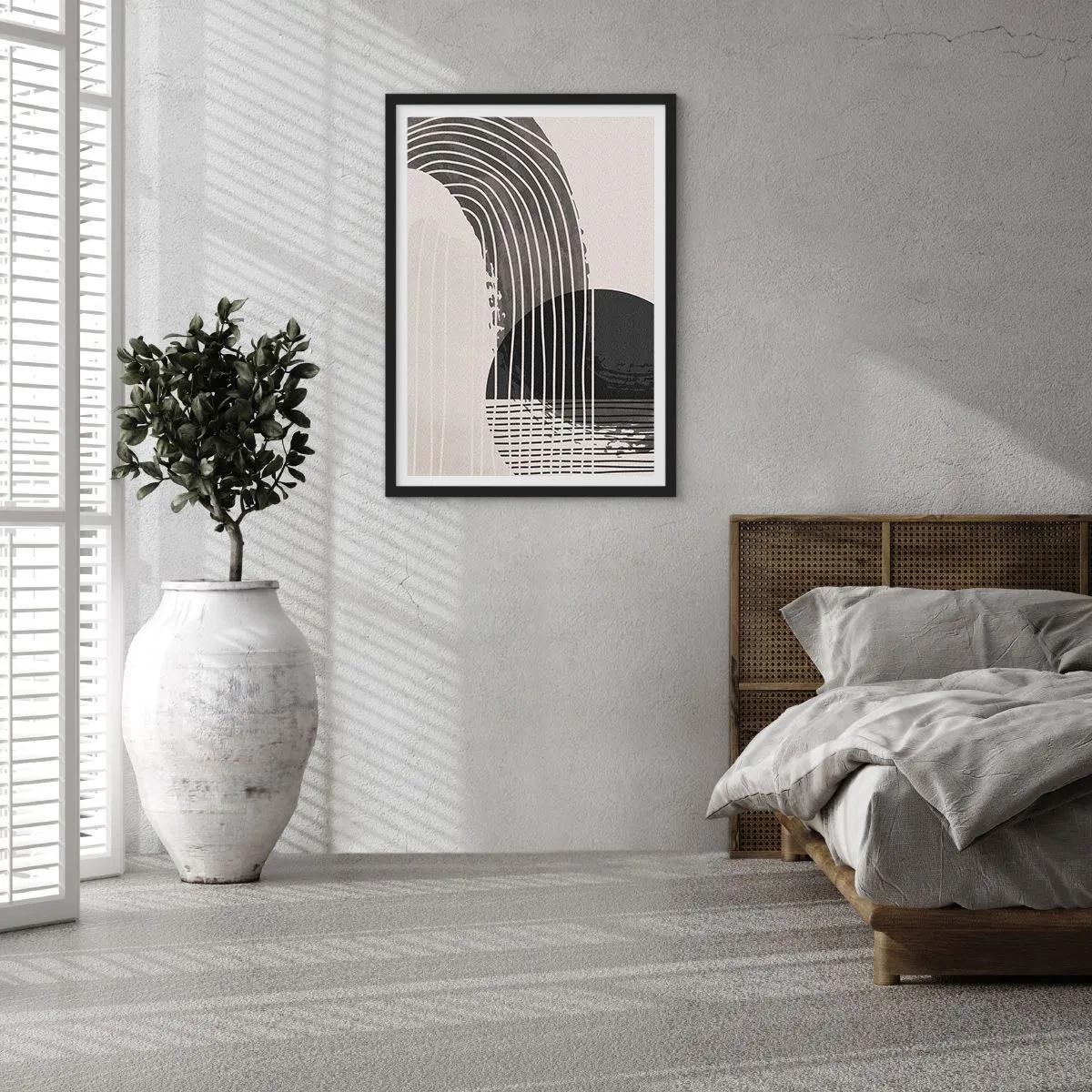 Plakat i sort ramme - Minimalistisk abstraktion i sort-hvid - 50x70cm - Derhen og tilbage - Moderne vægdekoration til stue og soveværelse ARTTOR
