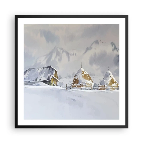 Plakat i sort ramme - I en sneklædt dal - 60x60 cm