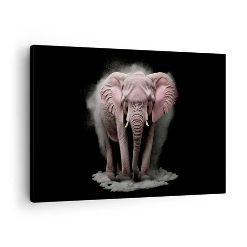 Lærredstryk - Billede på lærred - En kunstnerisk version af en lyserød elefant på en sort baggrund - 70x50cm - Tænk ikke på en lyserød elefant! - Moderne vægdekoration til stue og soveværelse ARTTOR