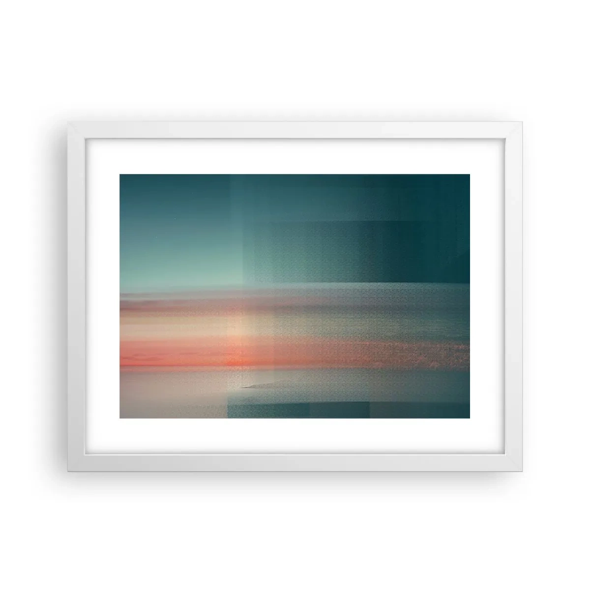 Plakat i hvid ramme - Abstraktion: bølger af lys - 40x30 cm