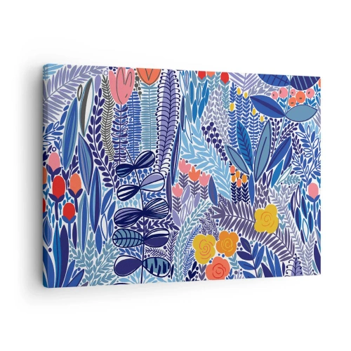 Lærredstryk - Billede på lærred - Et farverigt plantemotiv i en moderne grafisk stil - 70x50cm - Hawaiiansk have - Moderne vægdekoration til stue og soveværelse ARTTOR
