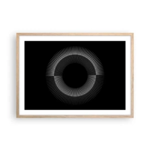 Plakat i ramme af lyst egetræ - Sort sol - 70x50 cm