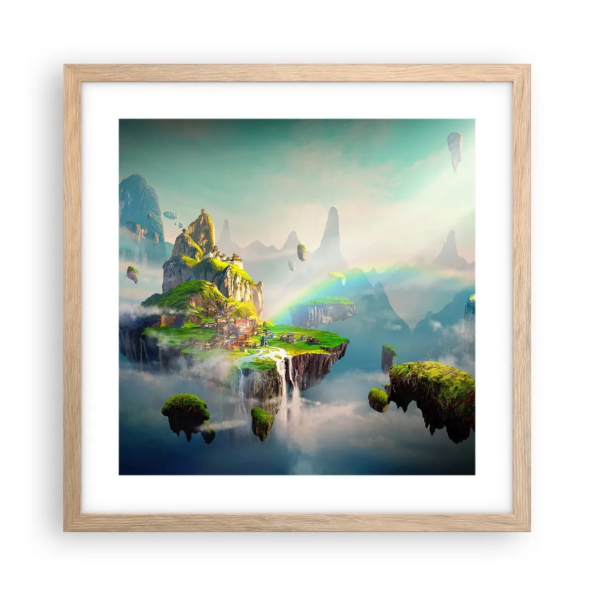 Plakat i ramme af lyst egetræ - Midden - lykkelige øer - 40x40 cm