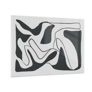 Billede på glas - Sort-hvide abstrakte former, der ligner en labyrint - 70x50cm - Abstrakt leg i en labyrint - Moderne vægdekoration til stue og soveværelse ARTTOR