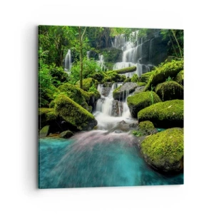 Lærredstryk - Billede på lærred - Turkis, safirer og flydende sølv - 70x70 cm