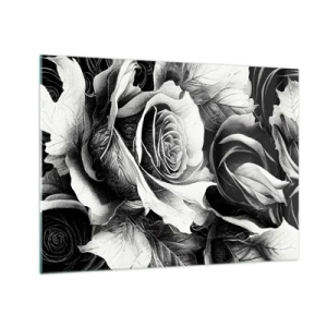 Billede på glas - Sort-hvid rosenblomsterarrangement med detaljer - 70x50cm - Altid dronning - Moderne vægdekoration til stue og soveværelse ARTTOR