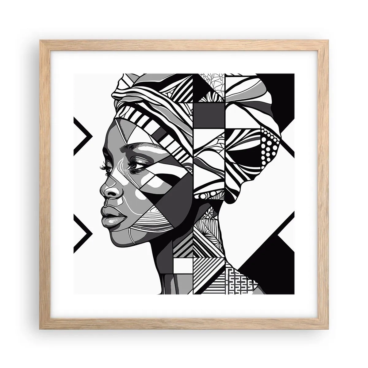 Plakat i ramme af lyst egetræ - Etnisk portræt - 40x40 cm