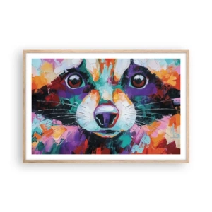 Plakat i ramme af lyst egetræ - Kun gode følelser - 91x61 cm