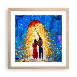Plakat i ramme af lyst egetræ - Magien ved en regnfuld aften? - 40x40 cm