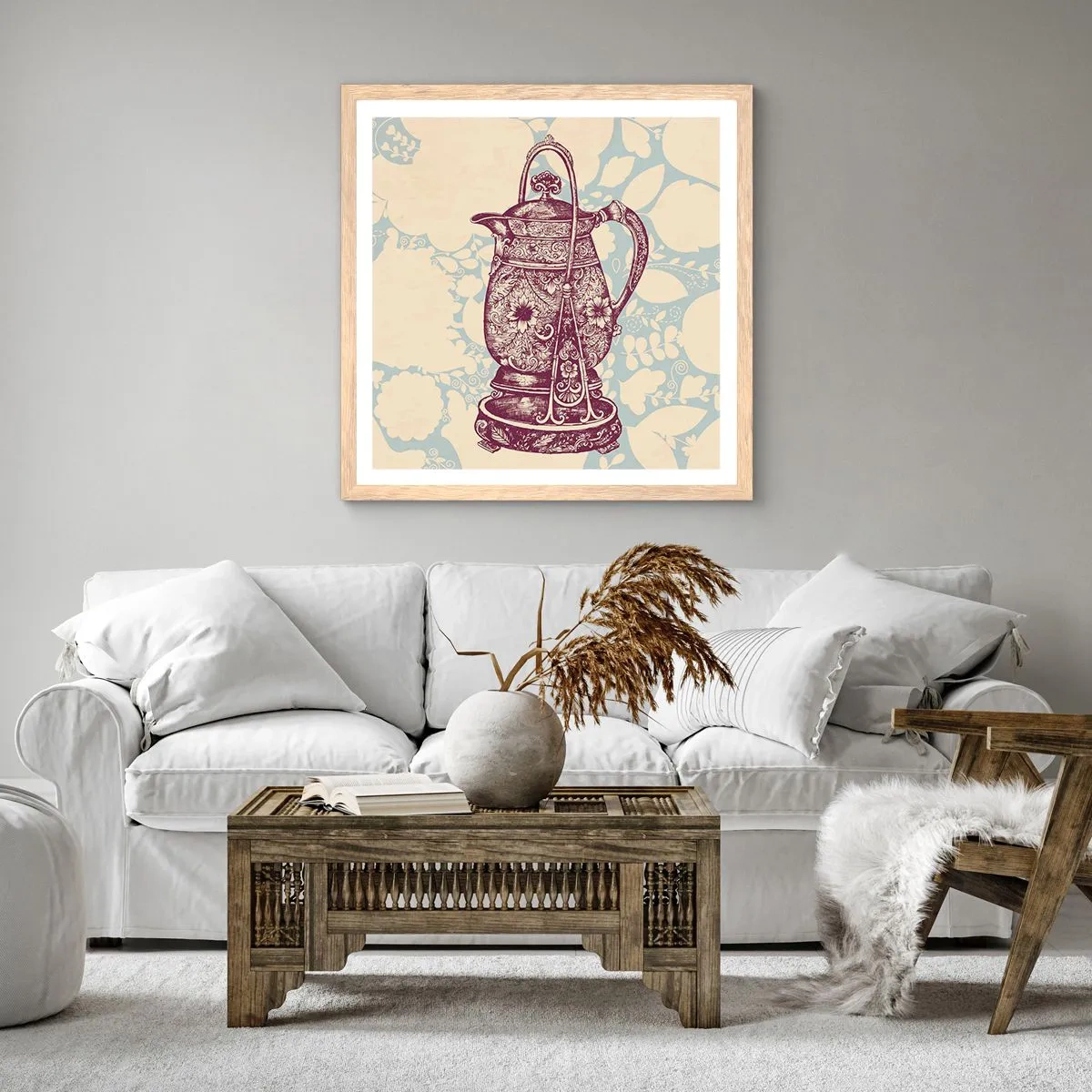 Plakat i ramme af lyst egetræ - Skønheden i hverdagslivet - 60x60 cm