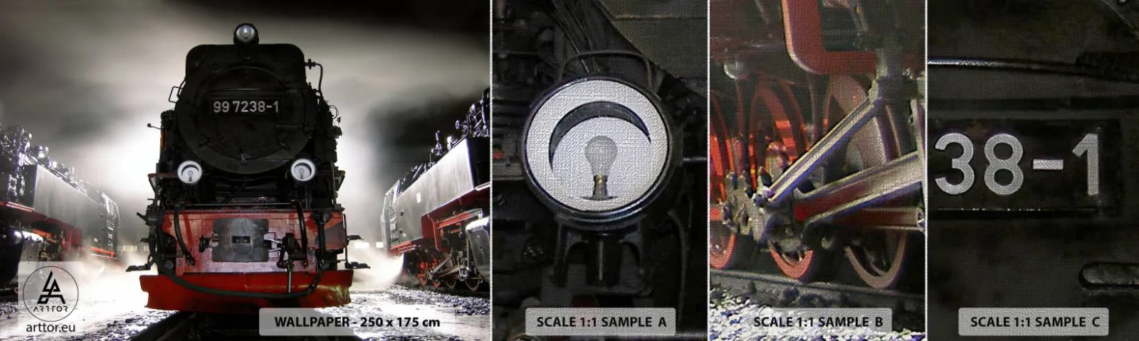 Prøve Fototapet Premium Canvas - Han står og gisper, han gisper og puster. - Damplokomotiv, Jernbanestation, Automotive - 100x30 cm