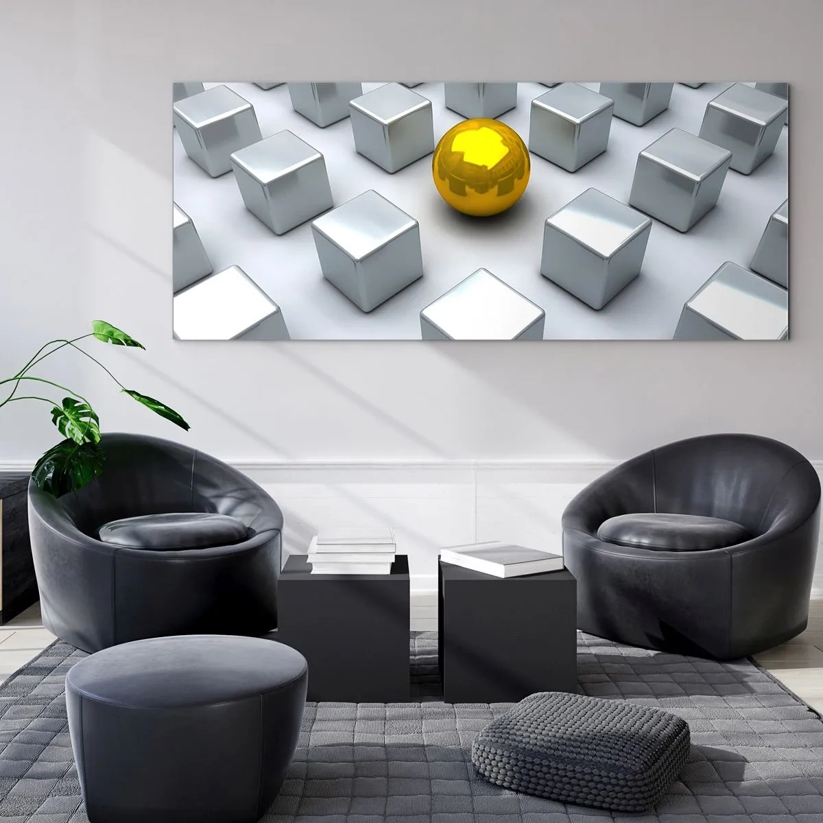 Billede på glas - Hvorfor mig? Geometrisk sammensætning - 90x30 cm