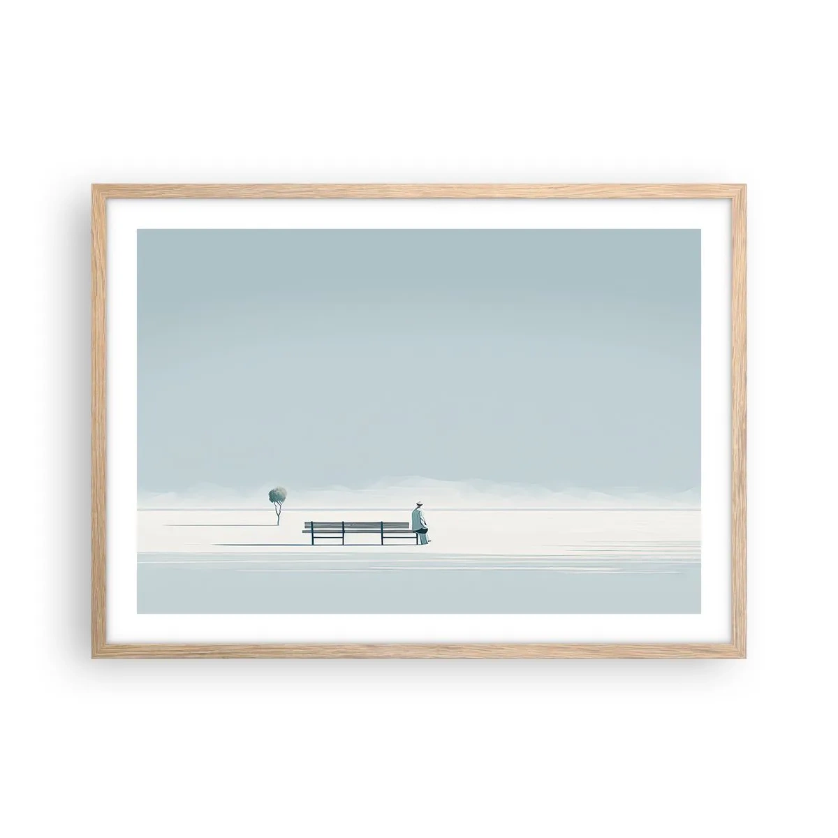 Plakat i ramme af lyst egetræ - Ja, jeg venter. - 70x50 cm