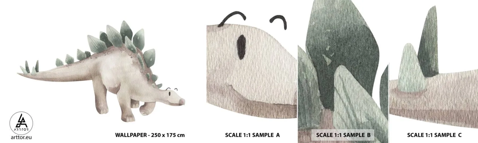 Fototapet Prøve Standard Eco - Din ven - Dinosaurus, Børns, Stegosaurus - 100x30 cm