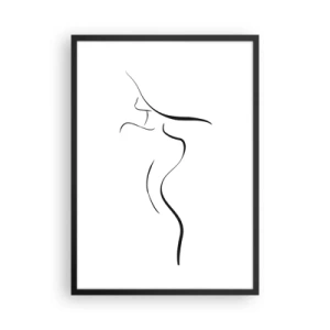 Plakat i sort ramme - En minimalistisk silhuet af en kvinde tegnet med en sort linje. - 50x70cm - Flygtig som en bølge - Moderne vægdekoration til stue og soveværelse ARTTOR