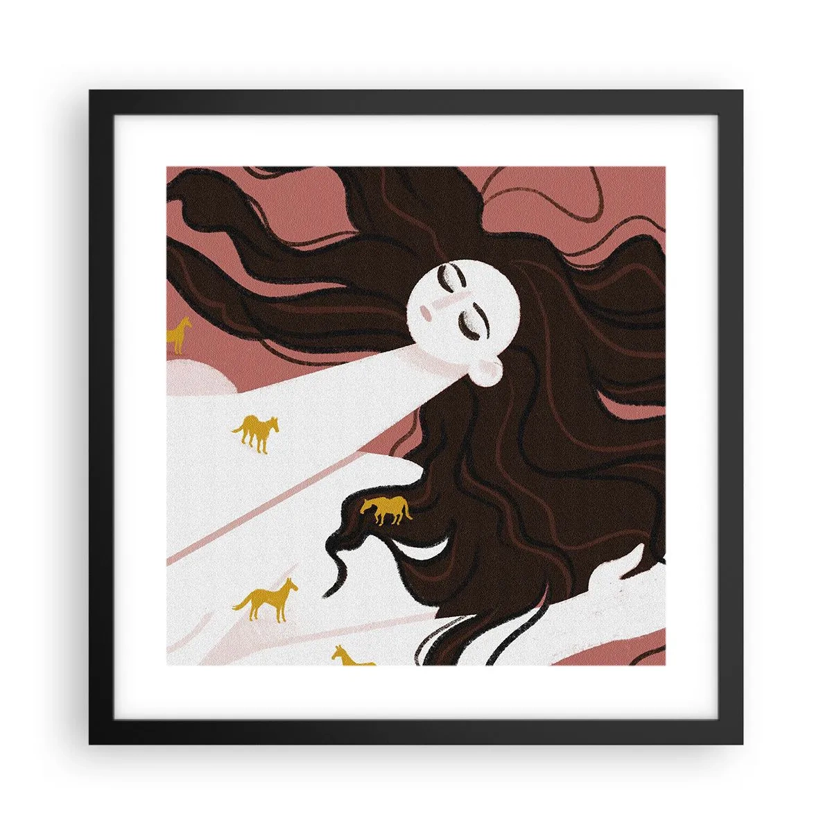 Plakat i sort ramme - Drøm om en gylden hest - 40x40 cm