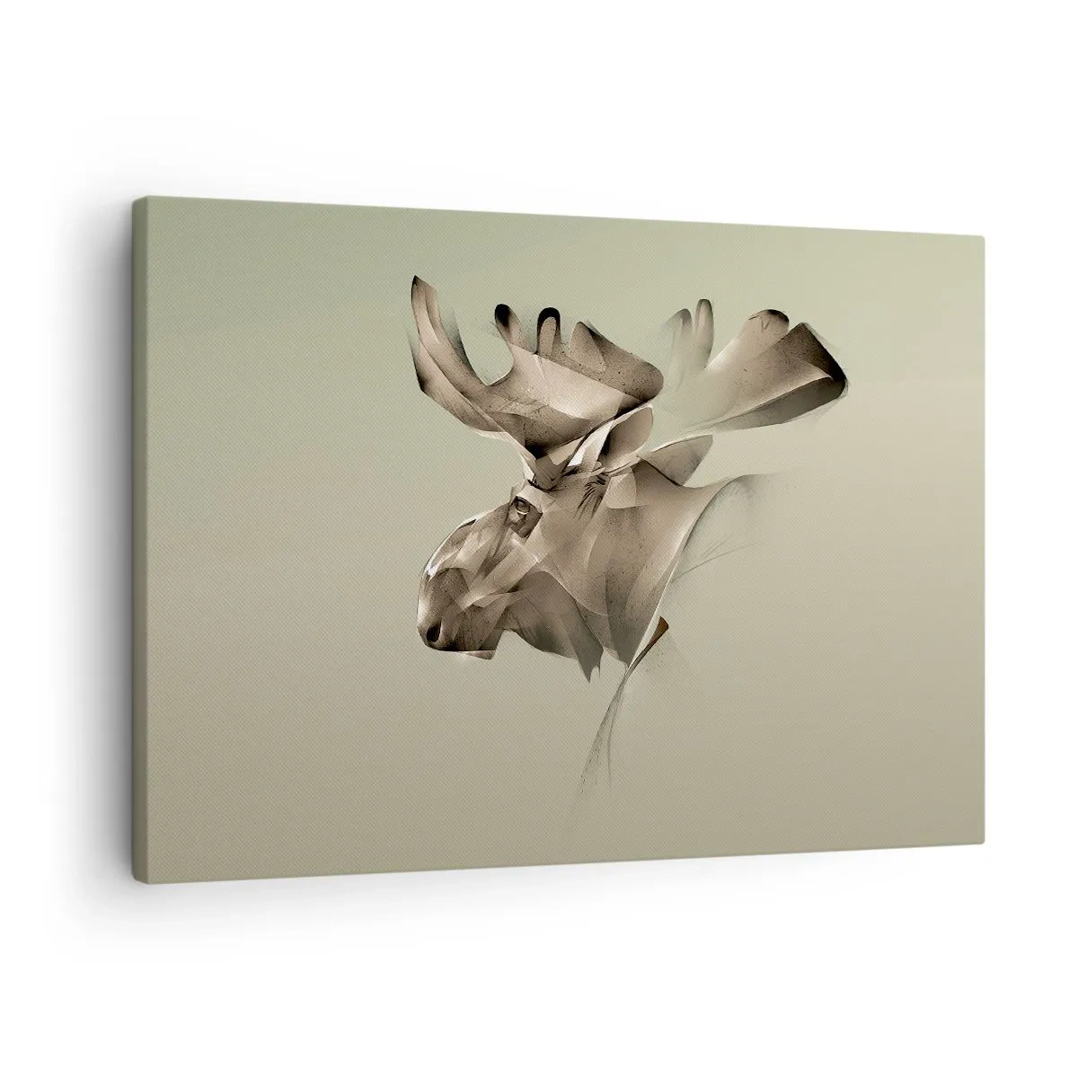 Lærredstryk - Billede på lærred - Et abstrakt billede af en elg på en minimalistisk baggrund - 70x50cm - Den blide kraft af ro - Moderne vægdekoration til stue og soveværelse ARTTOR