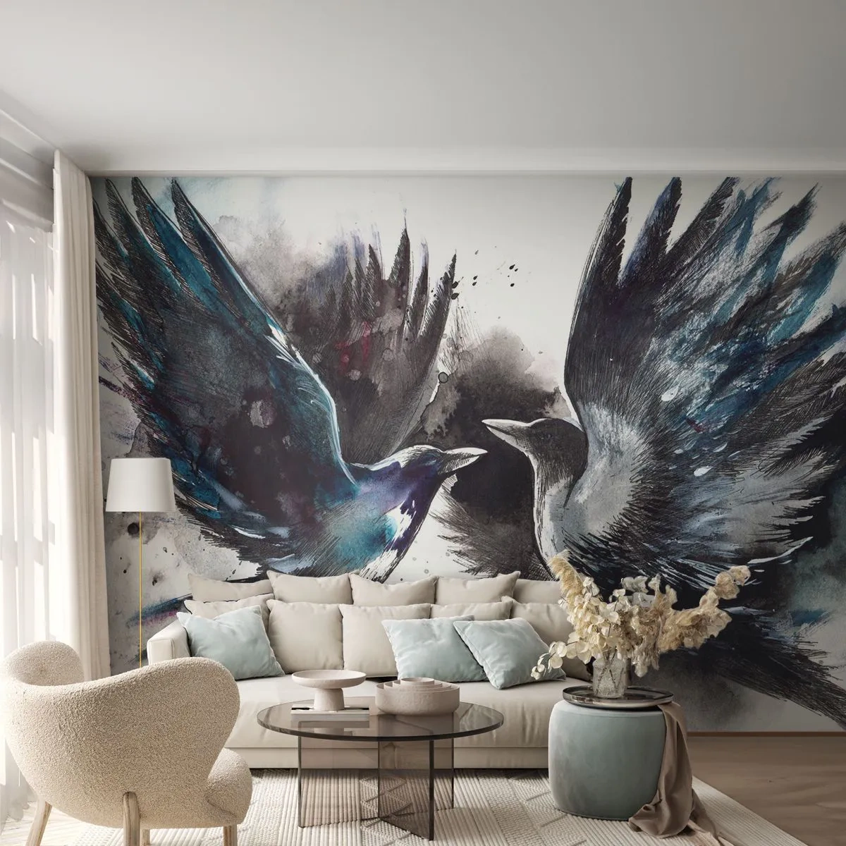 Fototapet Premium Sand - En ravn til en ravn... - Abstraktion, Fugl, Dyr - 300x210 cm