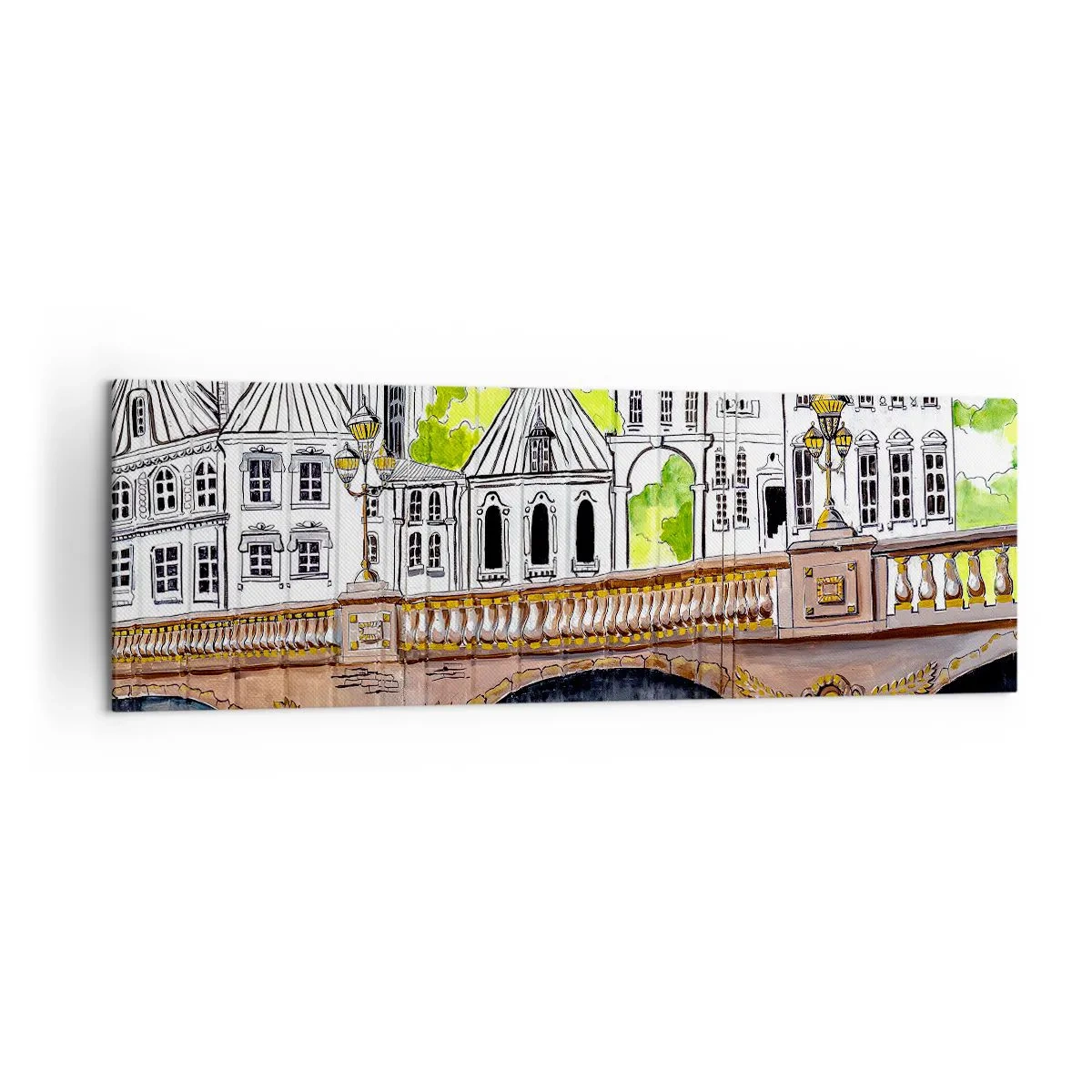 Lærredstryk - Billede på lærred - Byen som den er malet - 160x50 cm