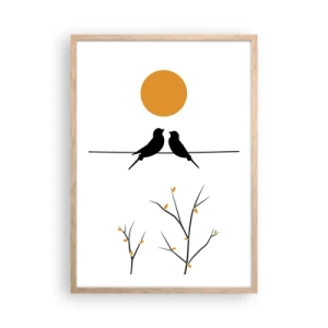 Plakat i ramme af lyst egetræ - Nattergal - 50x70 cm