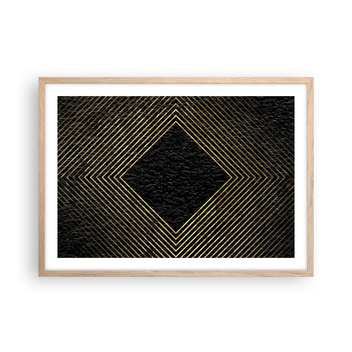 Plakat i ramme af lyst egetræ - Geometri i glamour-stil - 70x50 cm
