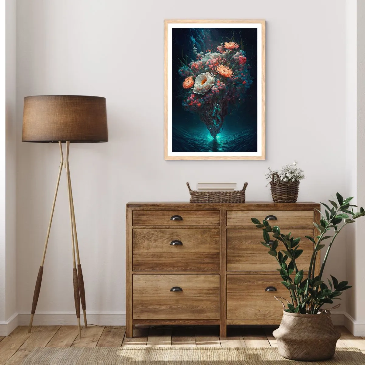 Plakat i ramme af lyst egetræ - Mærkelig have - 30x40 cm