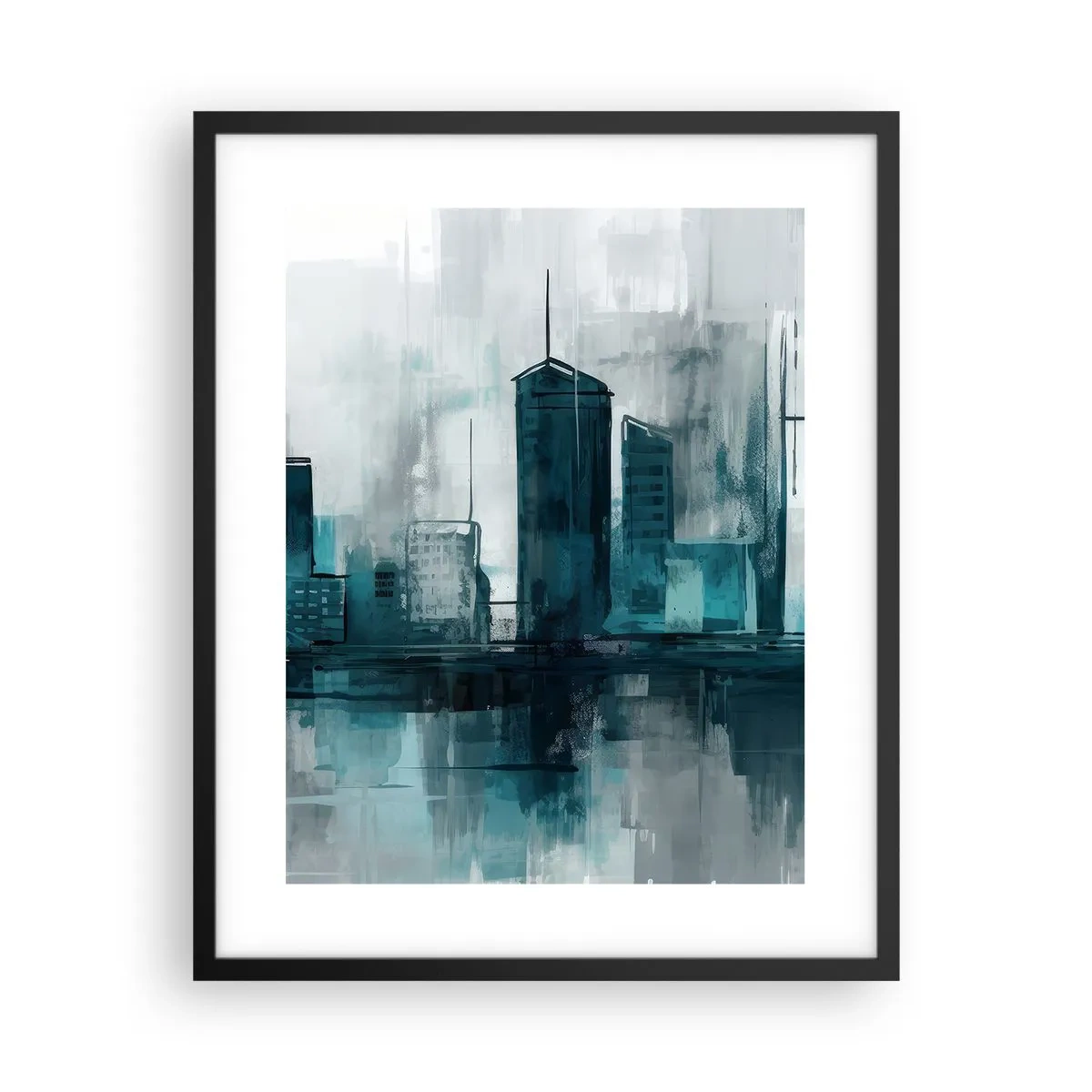 Plakat i sort ramme - Regnfarvet by - 40x50 cm