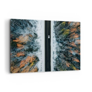 Lærredstryk - Billede på lærred - Skær gennem vinterskoven - 100x70 cm