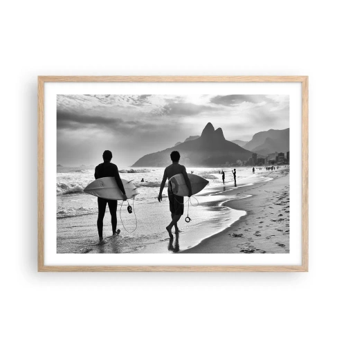 Plakat i ramme af lyst egetræ - Samba til én bølge - 70x50 cm