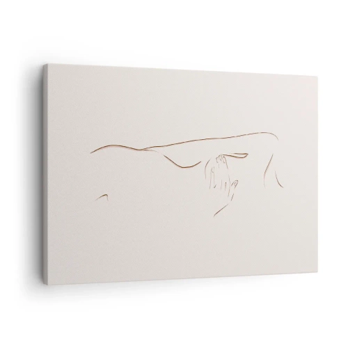 Lærredstryk - Billede på lærred - En diskret stregtegning af en silhuet mod en lys baggrund - 70x50cm - Begærets form - Moderne vægdekoration til stue og soveværelse ARTTOR