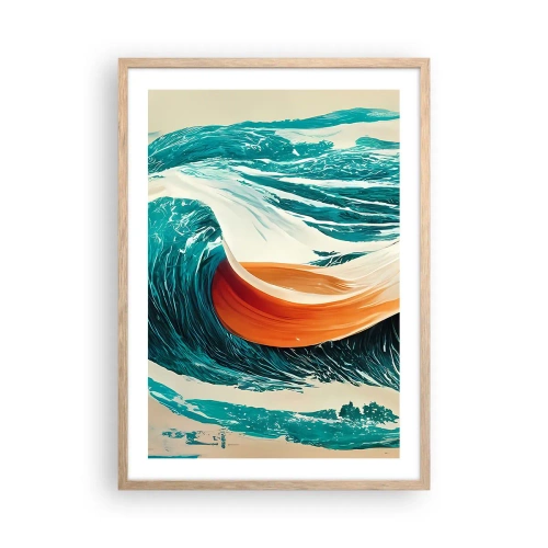 Plakat i ramme af lyst egetræ - Surferens drøm - 50x70 cm
