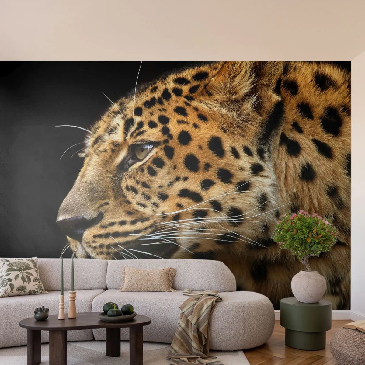 Fototapet Selvklæbende Deluxe Sticker - Rolig, fokuseret, klar - Dyr, leopard, Afrika - 400x280 cm
