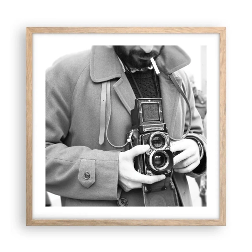 Plakat i ramme af lyst egetræ - I retro stil - 50x50 cm