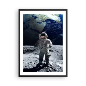 Plakat i sort ramme - Astronaut på månens overflade - 50x70cm - Hilsner fra månen - Moderne vægdekoration til stue og soveværelse ARTTOR