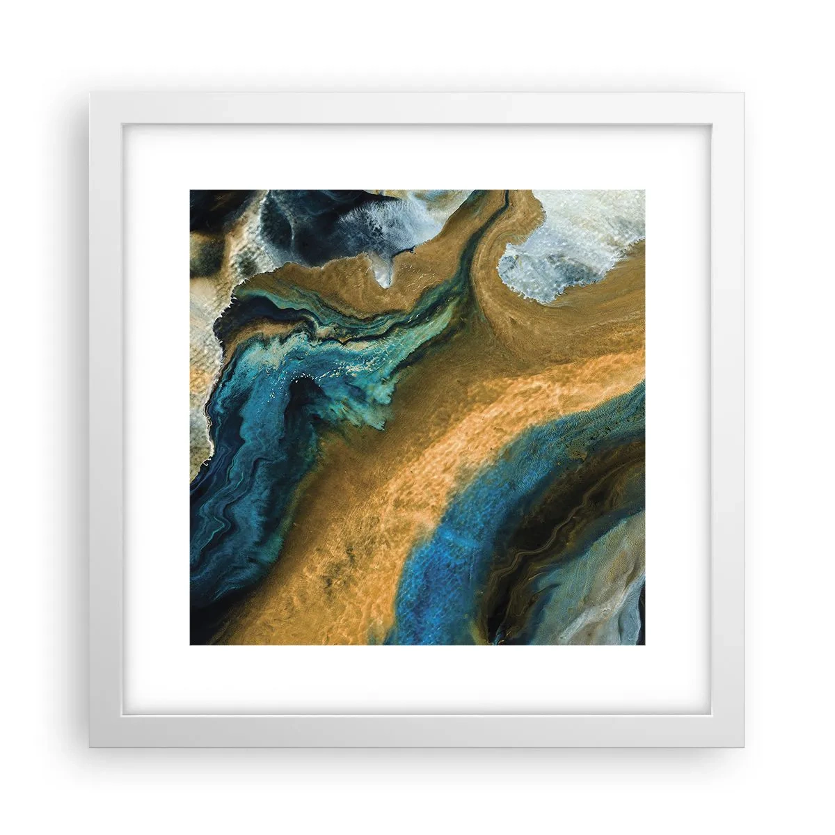 Plakat i hvid ramme - Blå - gul - gensidig indflydelse - 30x30 cm