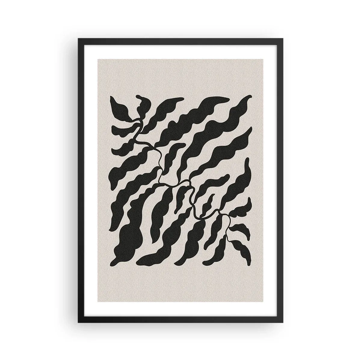 Plakat i sort ramme - Abstrakt plantekomposition i sort på en beige baggrund - 50x70cm - En firkants natur - Moderne vægdekoration til stue og soveværelse ARTTOR