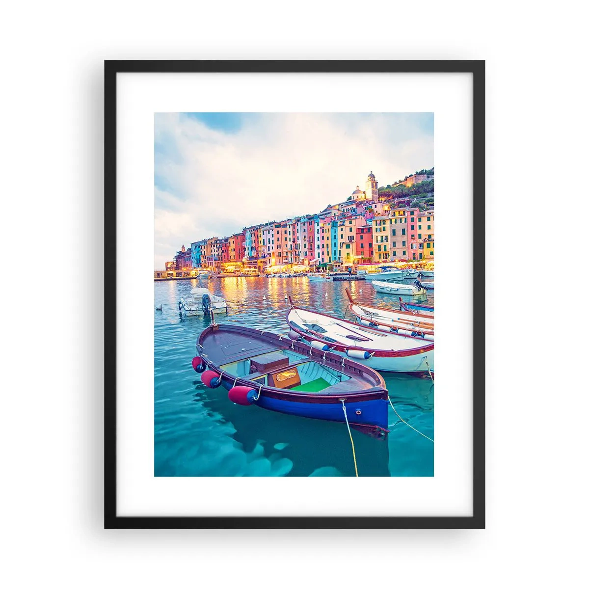 Plakat i sort ramme - En farverig aften i havnen - 40x50 cm